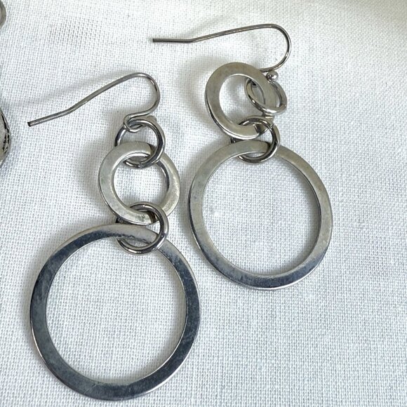 Lot of 3 Pairs Fashion Dangle Earrings – Mixed Metal Hoop & Circle Styles - Picture 3 of 4